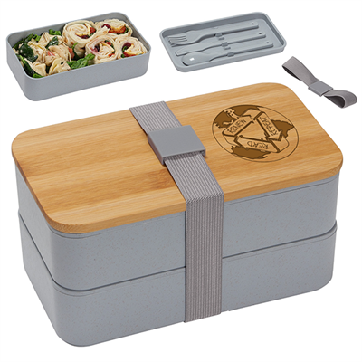 Double Decker Lunch Box with Bamboo Lid & Utensils