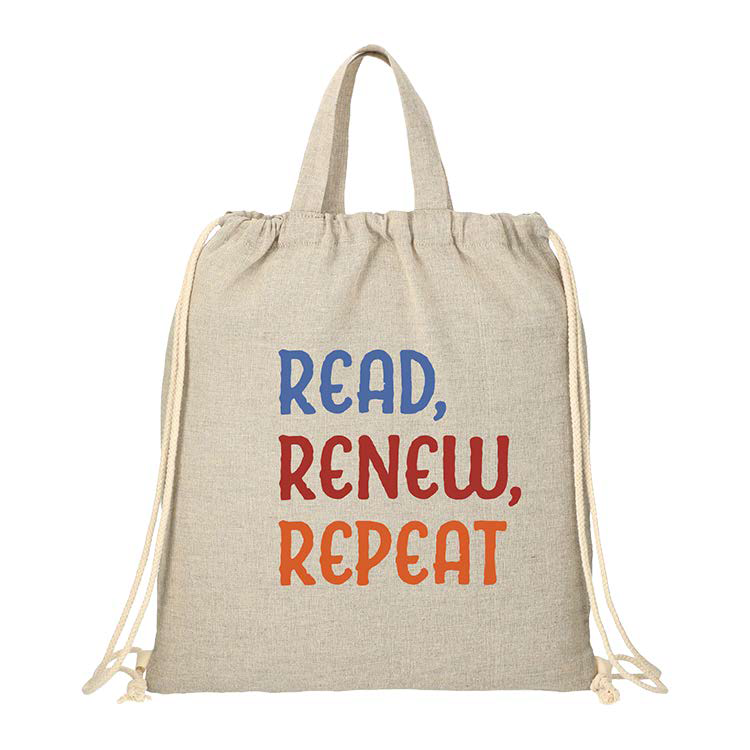 Recycled Cotton Drawstring Tote Bag iREAD Reading Programs